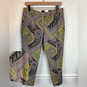 J. CREW Black, Purple, Lime & Mint Paisley Cafe Capri Pants | Size 6
